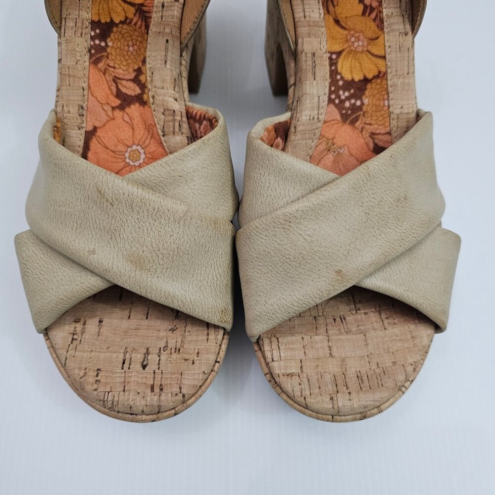 Korks By Kork Ease Calda Platform Sandal Women 10 Beige Cork Chunky Heel Y2K NEW - Picture 5 of 13